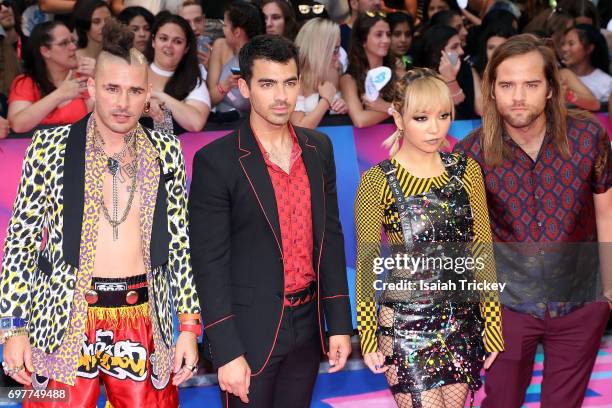 S Cole Whittle, Joe Jonas, JinJoo Lee and Jack Lawless arrive at the 2017 iHeartRADIO MuchMusic Video Awards at MuchMusic HQ on June 18, 2017 in...