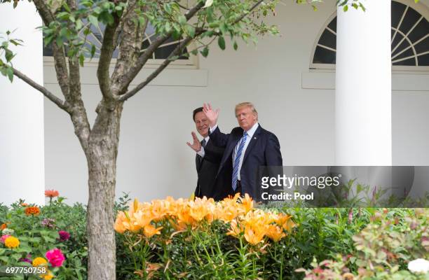 President Donald Trump and Panama's President Juan Carlos Varela walk to the Oval Office for their meeting at the White House on June 19, 2017 in...