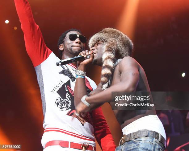 Gucci Mane and Ralo perform during the Hot 107.9 Birthday Bash at Philips Arena on June 17, 2017 in Atlanta, Georgia.