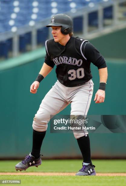 Ryan Hanigan of the Colorado Rockies during a game against the Philadelphia Phillies at Citizens Bank Park on May 25, 2017 in Philadelphia,...