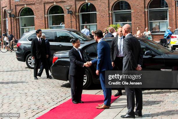 Crown Prince Naruhito of Japan arrives at Odense Town Hall where he shake hands with Mayor Peter Rahbaek on June 19 Odense, Denmark. The rather long...