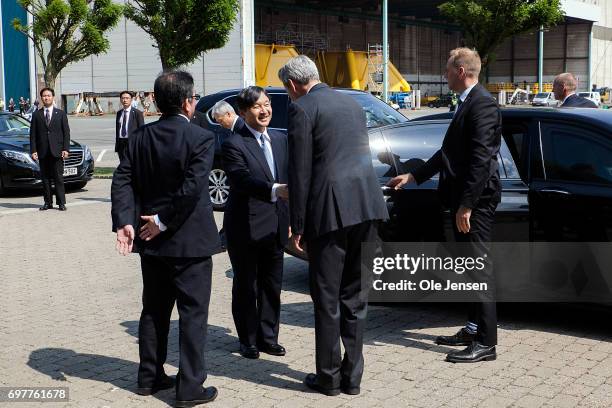 Crown Prince Naruhito of Japan is welcomed to MHI Vestas Offshore Wind by CEO Jens Tommerup and Co-CEO Tetsushi Mizuno on June 19 Odense, Denmark....