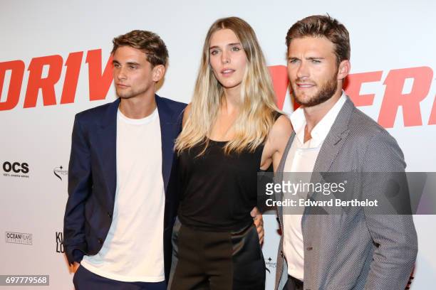 Freddie Thorp, Scott Eastwood, and Gaia Weiss during the "Overdrive" Paris Premiere photocall at Cinema Gaumont Capucine on June 19, 2017 in Paris,...