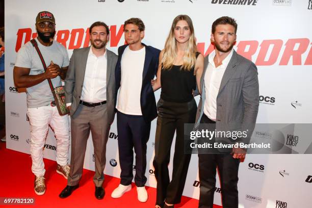 Kaaris, Freddie Thorp, Gaia Weiss, Simon Abkarian, and Scott Eastwood, during the "Overdrive" Paris Premiere photocall at Cinema Gaumont Capucine on...