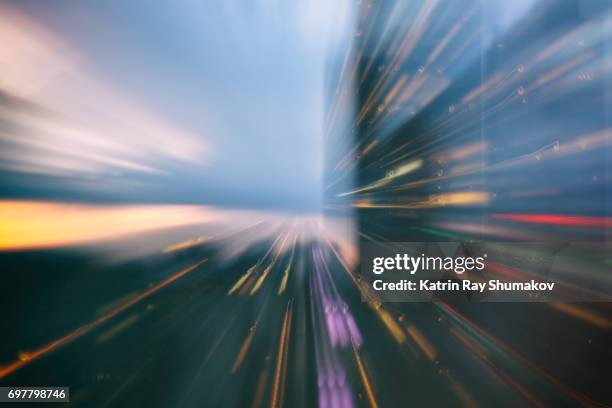 astro projection. zooming into blue hour dreams - herauszoomen stock-fotos und bilder