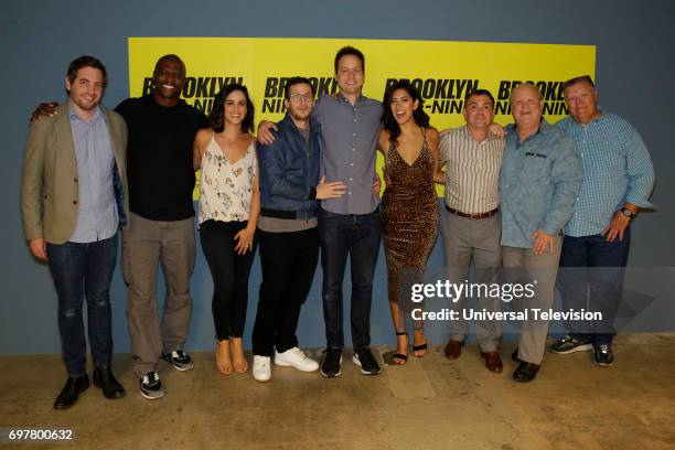 At UCB" -- Pictured: Luke Del Tredici, Executive Producer; Terry Crews, Melissa Fumero, Andy Samberg, Dan Goor, Executive Producer; Stephanie...