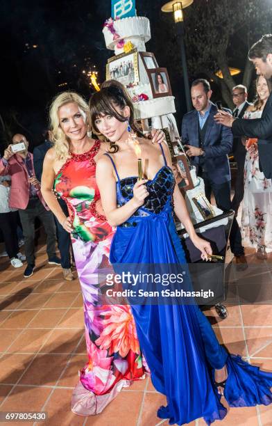 Actresses Katherine Kelly Lang and Jacqueline MacInnes Wood attend the 'The Bold and The Beautiful' 30th Anniversary Party during the 57th Monte...