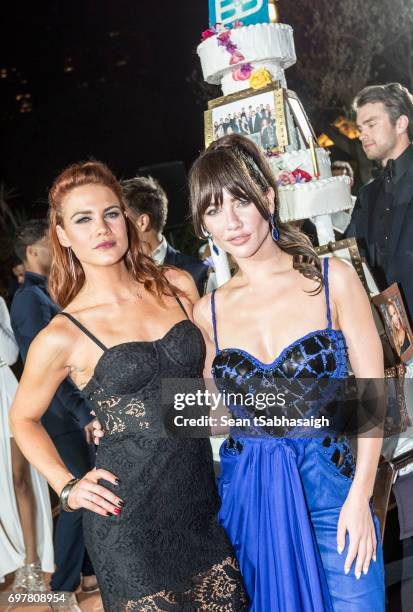 Actresses Courtney Hope and Jacqueline MacInnes Wood pose for a photo on the dance floor at the 'The Bold and The Beautiful' 30th Anniversary Party...