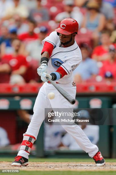 Arismendy Alcantara of the Cincinnati Reds in action against the Los Angeles Dodgers at Great American Ball Park on June 18, 2017 in Cincinnati, Ohio.