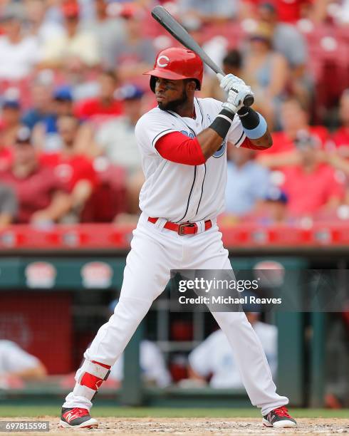 Arismendy Alcantara of the Cincinnati Reds in action against the Los Angeles Dodgers at Great American Ball Park on June 18, 2017 in Cincinnati, Ohio.