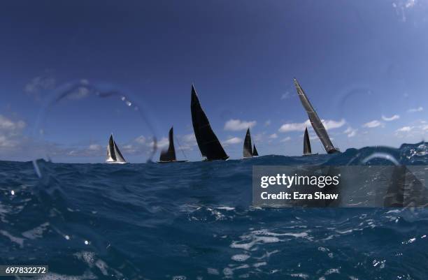 Boats warm up before the start of racing for the America's Cup J Class Regatta on June 19, 2017 in Hamilton, Bermuda.