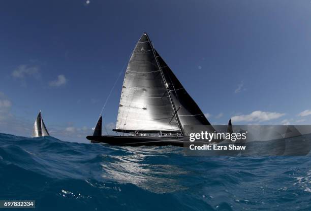 Boats warm up before the start of racing for the America's Cup J Class Regatta on June 19, 2017 in Hamilton, Bermuda.