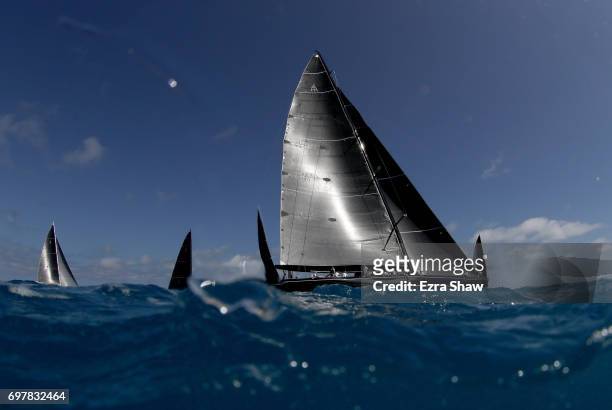 Boats warm up before the start of racing for the America's Cup J Class Regatta on June 19, 2017 in Hamilton, Bermuda.