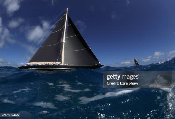 Boats warm up before the start of racing for the America's Cup J Class Regatta on June 19, 2017 in Hamilton, Bermuda.