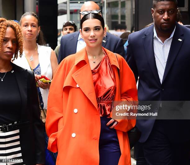 Singer Dua Lipa is seen walking outside "Good Morning America" on June 19, 2017 in New York City.