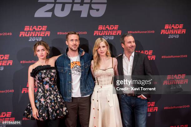 Ana de Armas, Ryan Gosling, Sylvia Hoeks and Denis Villeneuve attend 'Blade Runner 2049' photocall at Arts Hotel on June 19, 2017 in Barcelona, Spain.