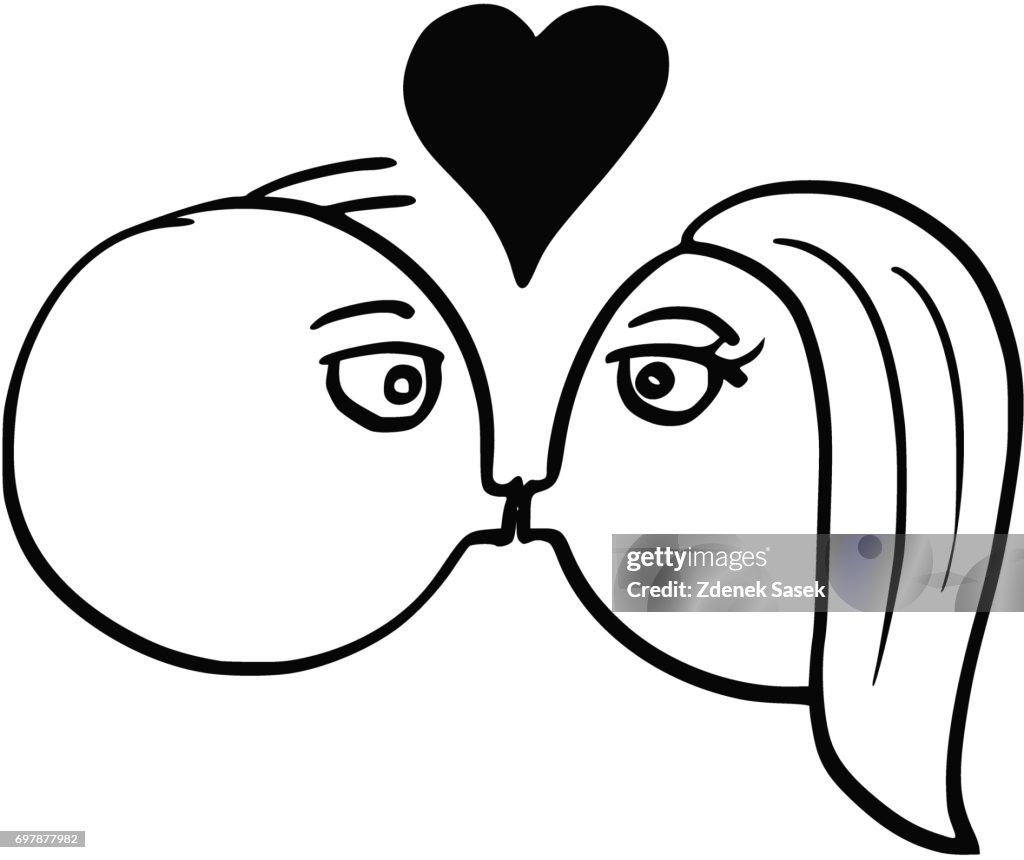 Dibujos Animados De Vector De Hombre Y Mujer Enamorados Besándose Con El  Símbolo Del Corazón Ilustración de stock - Getty Images