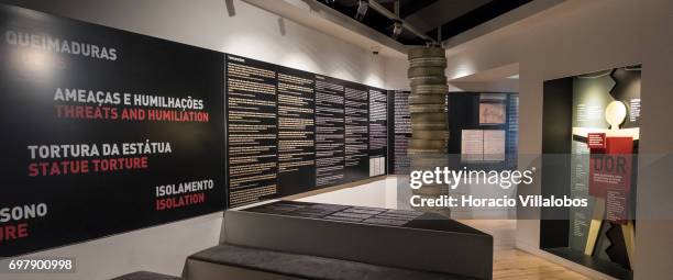 Information on detention conditions during the Portuguese dictatorship , when the museum's building served as jail for political prisoners, at the...