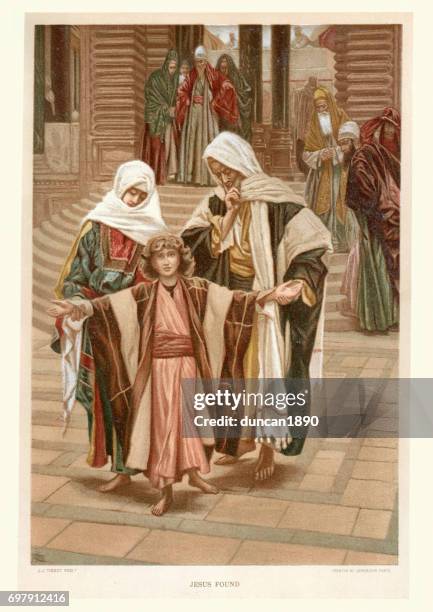 jesus found at the temple - james tissot stock illustrations