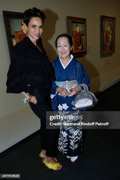 Farida Khelfa Seydoux and Setsuko Klossowska De Rola attend the "Societe ses Amis du Musee d'Orsay" : Dinner Party at Musee d'Orsay on June 19, 2017...