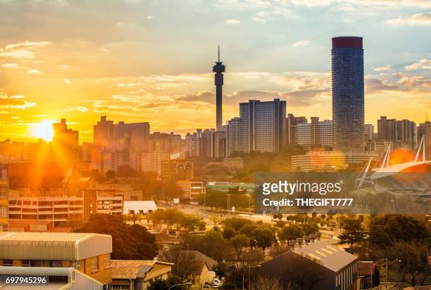 johannesburg evening cityscape of hillbrow - gauteng province stock pictures, royalty-free photos & images