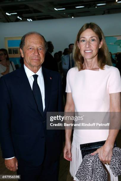 Jean-Claude Meyer and his wife Nathalie Bloch-Laine attend the David Hockney "Retrospective" Exhibition at Centre Pompidou on June 19, 2017 in Paris,...