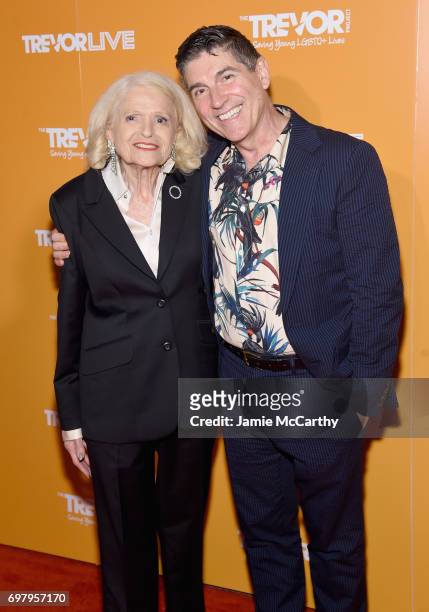 Edie Windsor and The Trevor Project co-founder James Lecesne attend The Trevor Project TrevorLIVE NYC 2017 at Marriott Marquis Times Square on June...