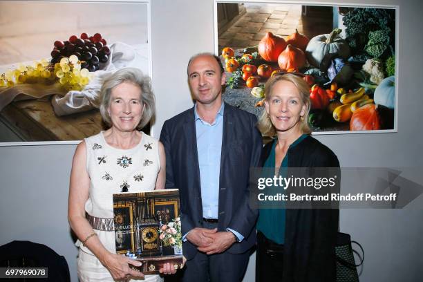 Barbara de Nicolay, CEO Flammarion, Gilles Haeri and Suzanne Isore attend Barbara de Nicolay signs her Book "L'Esprit du Chateau de Lude" with the...