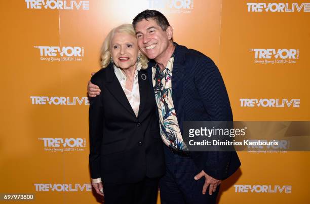 Edie Windsor and The Trevor Project co-founder James Lecesne attend The Trevor Project TrevorLIVE NYC 2017 at Marriott Marquis Times Square on June...