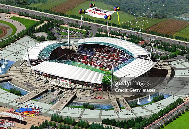 The Jeonju 2002 Federation Internationale de Football Association World Cup stadium is shown February 5, 2002 230 km south of Seoul, South Korea....