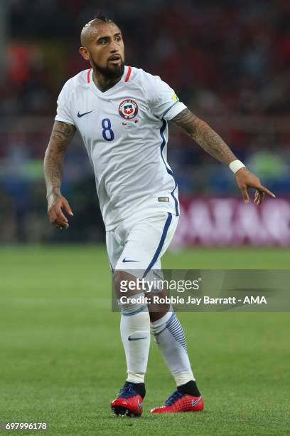 Arturo Vidal of Chile during the FIFA Confederations Cup Russia 2017 Group B match between Cameroon and Chile at Spartak Stadium on June 18, 2017 in...