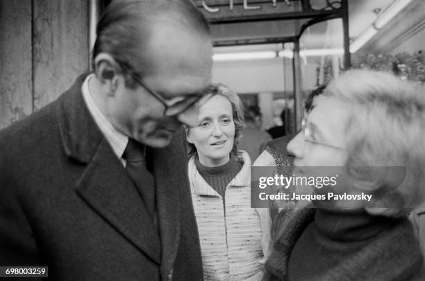 Jacques Chirac visiting a market in Place Maubert during his campaign to be elected Mayor of Paris, France, 24th February 1977. With him is his wife,...