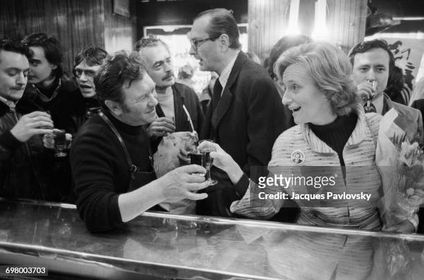 Jacques Chirac and his wife Bernadette visiting a cafe during his campaign to be elected Mayor of Paris, France, 24th February 1977.