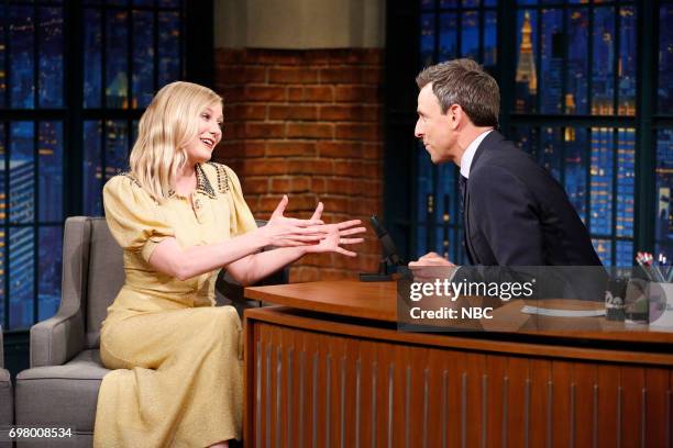 Episode 544 -- Pictured: Actress Kirsten Dunst during an interview with host Seth Meyers on June 19, 2017 --