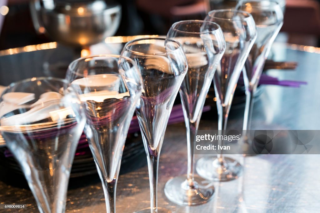 An Row of Champagne Flutes for Celebration Event