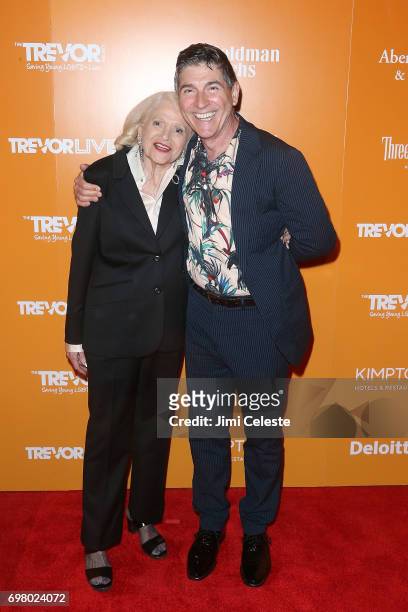 Edie Windsor and James Lecesne attend TrevorLIVE New York 2017 at Marriott Marquis Times Square on June 19, 2017 in New York City.