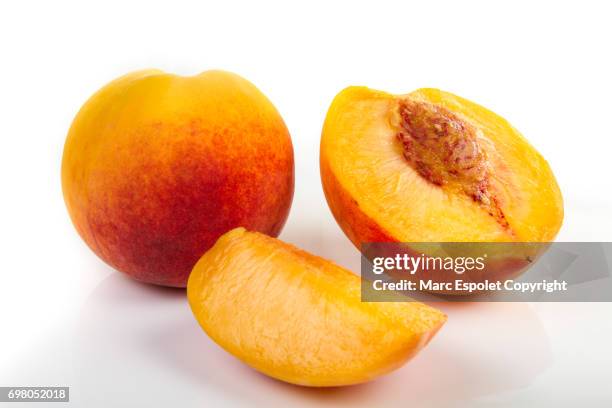 peach fruit - peach on white stock pictures, royalty-free photos & images