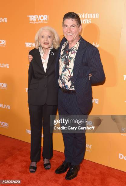 Rights activists Edie Windsor and James Lecesne attend the TrevorLIVE New York 2017 Fundraiser at the Marriott Marquis Times Square on June 19, 2017...