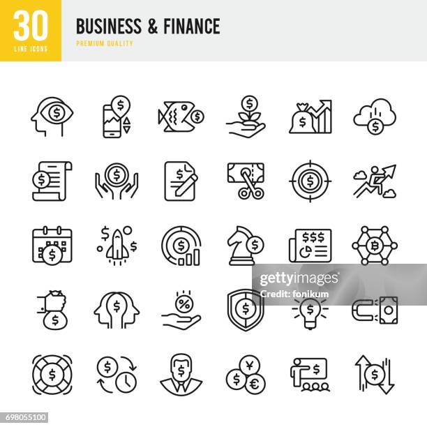 business & finance - set of thin line vector icons - bureau de change stock illustrations