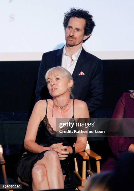 Executive producer Dan Milne, producer Bronwyn Cornelius speak onstage at the premieres of "Never Here" and "Laps" during the 2017 Los Angeles Film...