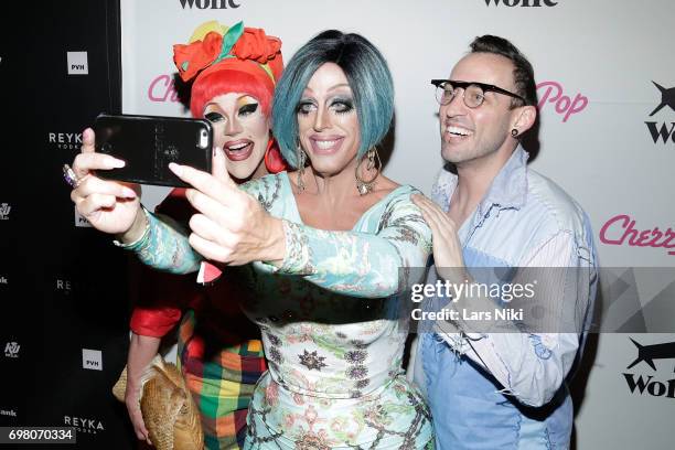 Performers Thorgy Thor, Tempest Dujour and Acid Betty attend the Cherry Pop Premiere at OutCinema - Presented by NewFest and NYC Pride at SVA Theater...