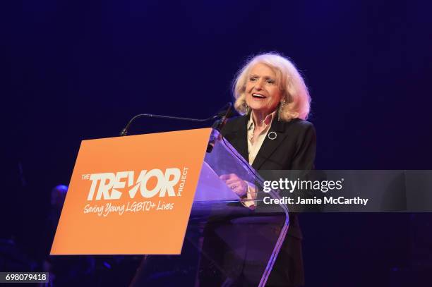 Edith Windsor speaks onstage during The Trevor Project TrevorLIVE NYC 2017 at Marriott Marquis Times Square on June 19, 2017 in New York City.