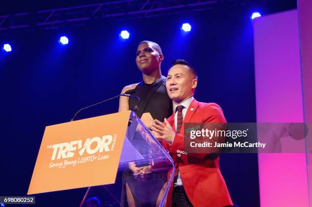 Johnson and BD Wong speak onstage during The Trevor Project TrevorLIVE NYC 2017 at Marriott Marquis Times Square on June 19, 2017 in New York City.