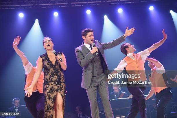 Shoshana Bean and Jeremy Jordan perform onstage during The Trevor Project TrevorLIVE NYC 2017 at Marriott Marquis Times Square on June 19, 2017 in...