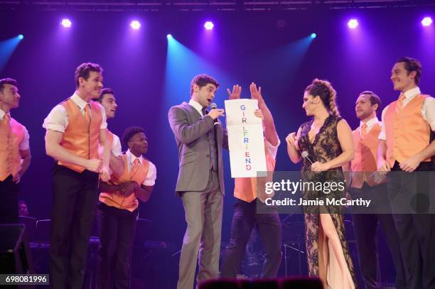 Jeremy Jordan and Shoshana Bean perform onstage during The Trevor Project TrevorLIVE NYC 2017 at Marriott Marquis Times Square on June 19, 2017 in...