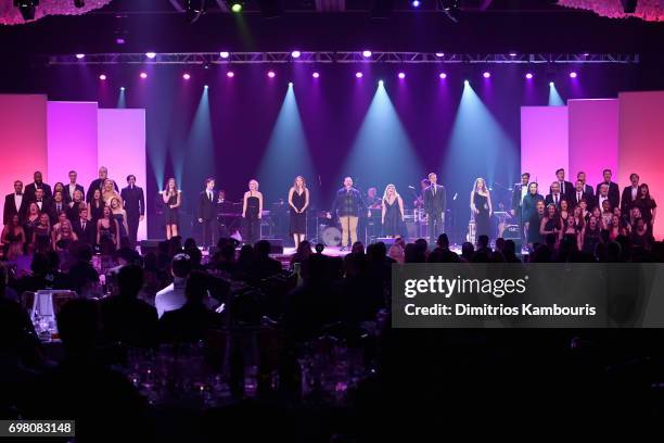 The cast of Dear Evan Hansen performs onstage during The Trevor Project TrevorLIVE NYC 2017 at Marriott Marquis Times Square on June 19, 2017 in New...