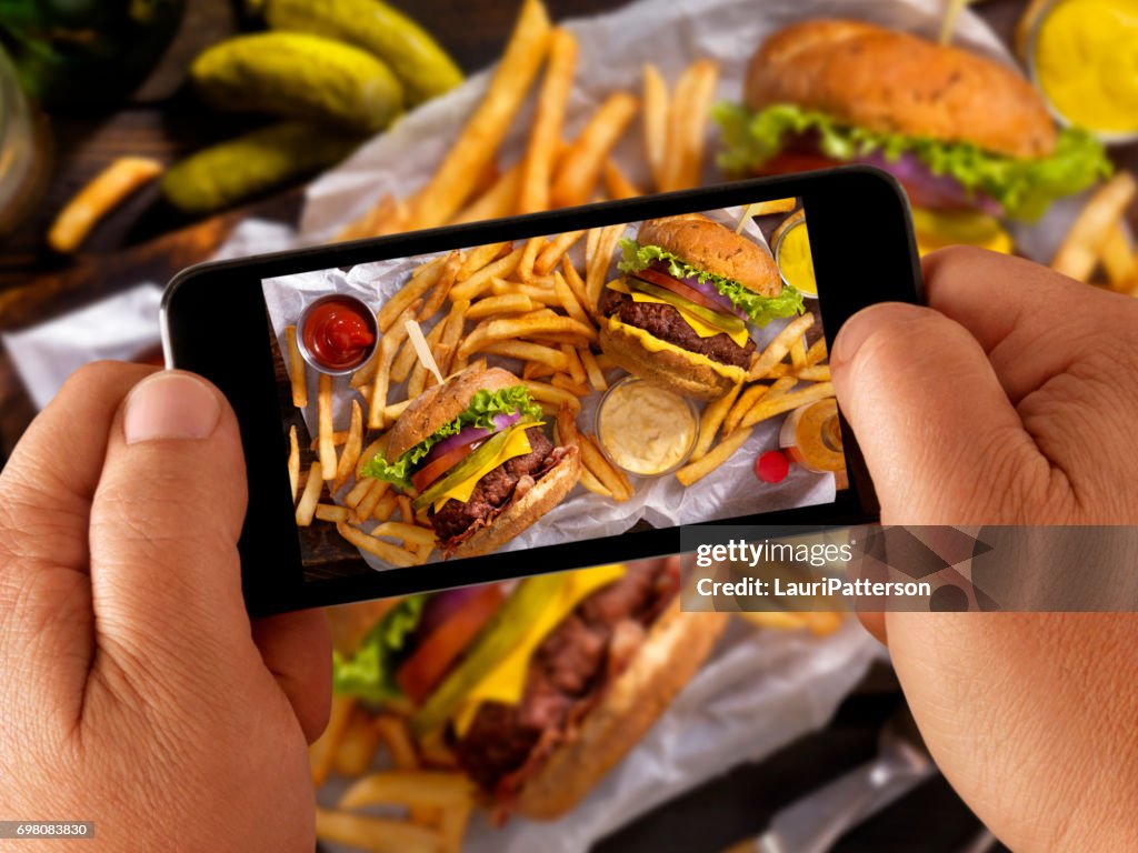 Food Selfie of Burgers and Fries
