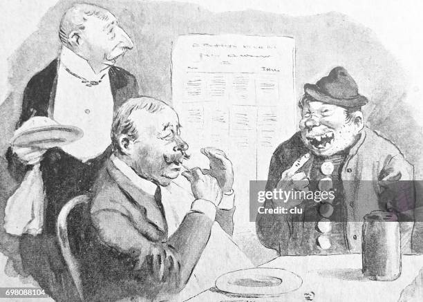 funny man asks a guest in the restaurant after a toothpick - toothpick stock illustrations