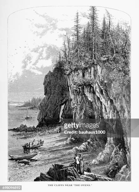 烤箱，法國人的灣，緬因州，美國，美國的維多利亞時代雕刻，1872年附近懸崖 - hancock county 幅插畫檔、美工圖案、卡通及圖標