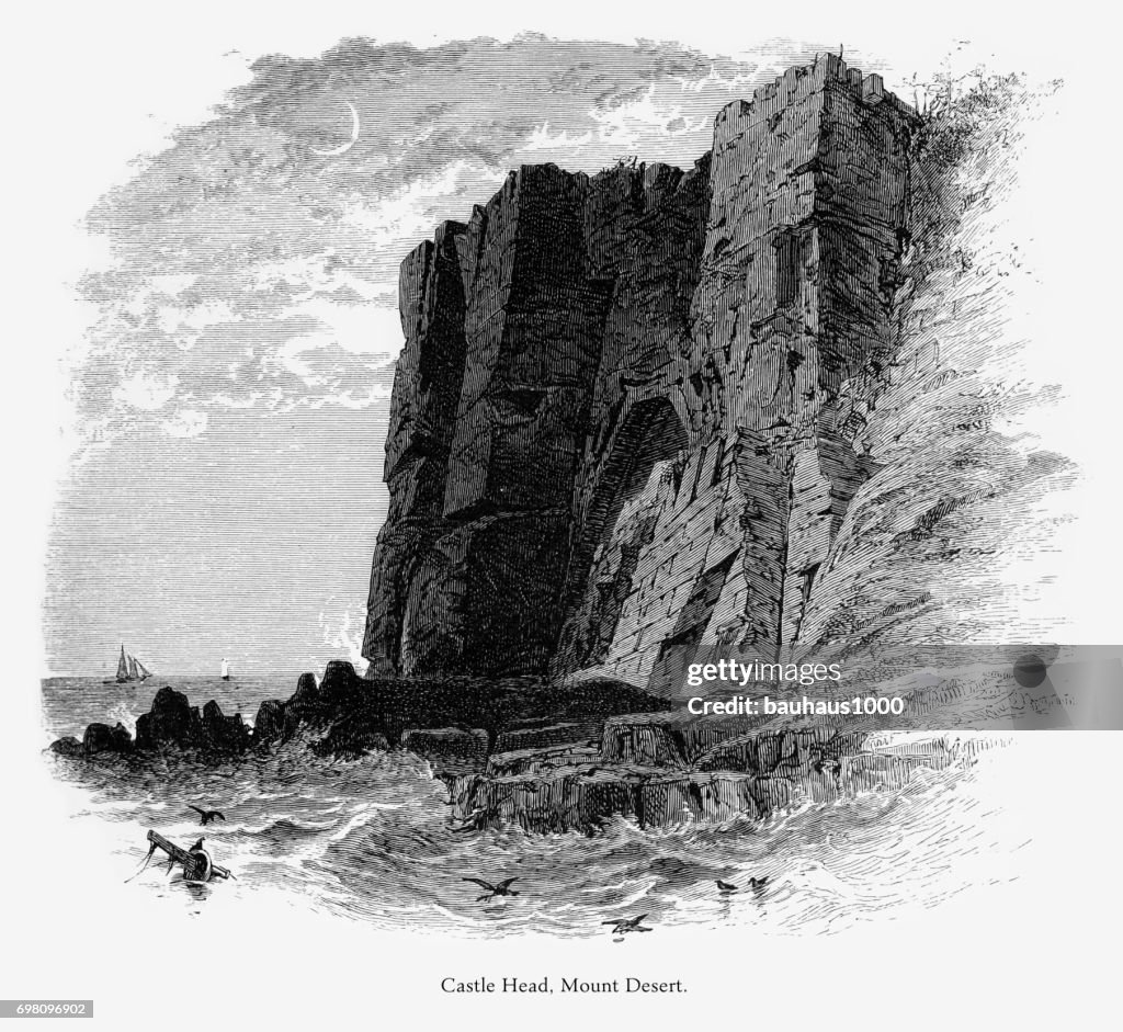Castle Head, Mount Desert Island, Maine, United States, American Victorian Engraving, 1872